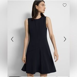 Theory Fit-and-Flare Dress in Striped Admiral Crepe in Deep Navy